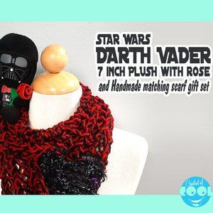 Star Wars Darth Vader 7 inch Plush with Rose an new matching handmade yarn scarf
